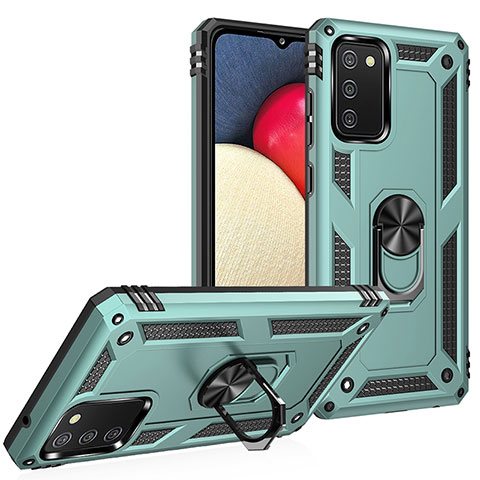 Custodia Silicone e Plastica Opaca Cover con Magnetico Anello Supporto MQ3 per Samsung Galaxy A02s Verde