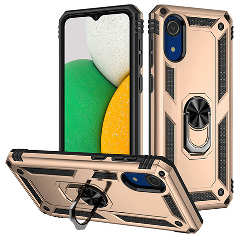 Custodia Silicone e Plastica Opaca Cover con Magnetico Anello Supporto MQ3 per Samsung Galaxy A03 Core Oro