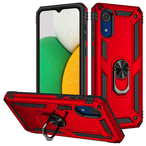 Custodia Silicone e Plastica Opaca Cover con Magnetico Anello Supporto MQ3 per Samsung Galaxy A03 Core Rosso