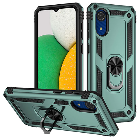 Custodia Silicone e Plastica Opaca Cover con Magnetico Anello Supporto MQ3 per Samsung Galaxy A03 Core Verde