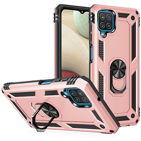 Custodia Silicone e Plastica Opaca Cover con Magnetico Anello Supporto MQ3 per Samsung Galaxy A12 Nacho Oro Rosa