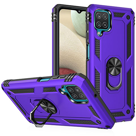 Custodia Silicone e Plastica Opaca Cover con Magnetico Anello Supporto MQ3 per Samsung Galaxy A12 Viola