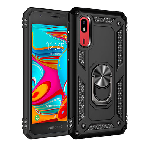 Custodia Silicone e Plastica Opaca Cover con Magnetico Anello Supporto MQ3 per Samsung Galaxy A2 Core A260F A260G Nero