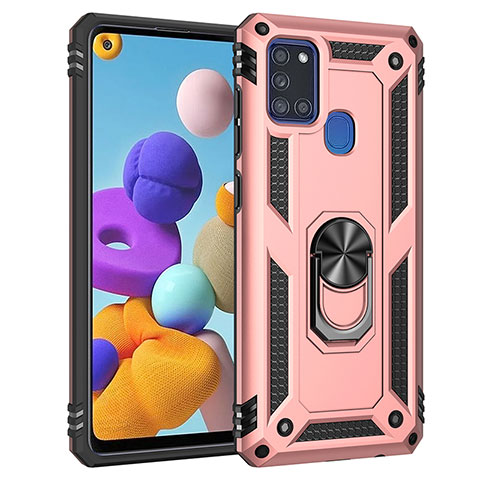 Custodia Silicone e Plastica Opaca Cover con Magnetico Anello Supporto MQ3 per Samsung Galaxy A21s Oro Rosa