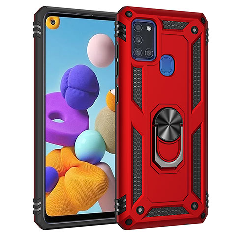 Custodia Silicone e Plastica Opaca Cover con Magnetico Anello Supporto MQ3 per Samsung Galaxy A21s Rosso