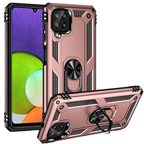 Custodia Silicone e Plastica Opaca Cover con Magnetico Anello Supporto MQ3 per Samsung Galaxy A22 4G Oro Rosa