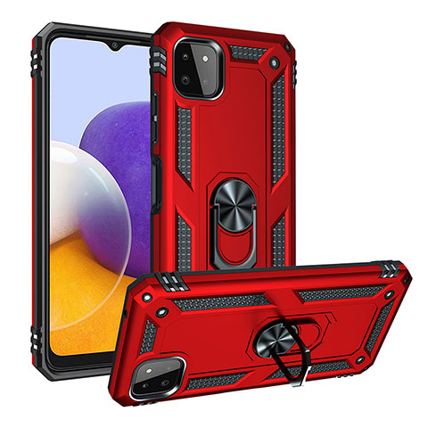 Custodia Silicone e Plastica Opaca Cover con Magnetico Anello Supporto MQ3 per Samsung Galaxy A22 5G Rosso