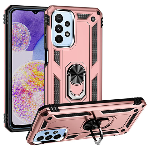 Custodia Silicone e Plastica Opaca Cover con Magnetico Anello Supporto MQ3 per Samsung Galaxy A23 5G Oro Rosa