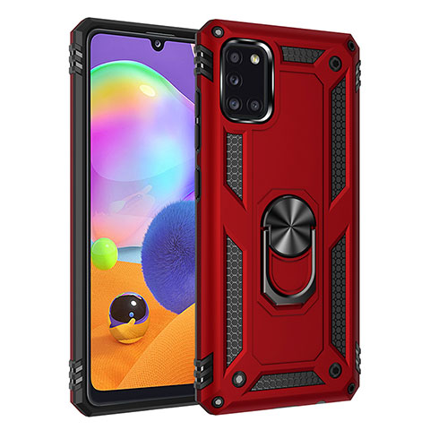 Custodia Silicone e Plastica Opaca Cover con Magnetico Anello Supporto MQ3 per Samsung Galaxy A31 Rosso