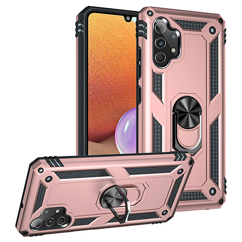 Custodia Silicone e Plastica Opaca Cover con Magnetico Anello Supporto MQ3 per Samsung Galaxy A32 5G Oro Rosa