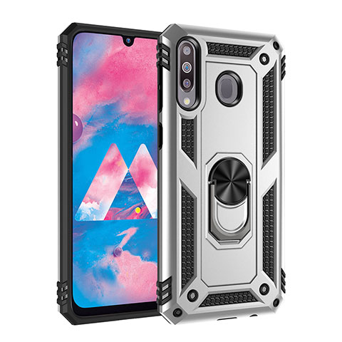 Custodia Silicone e Plastica Opaca Cover con Magnetico Anello Supporto MQ3 per Samsung Galaxy A40s Argento