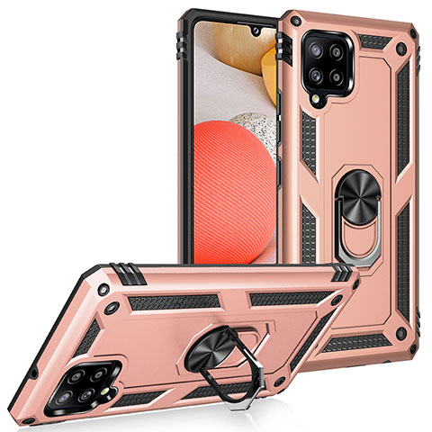 Custodia Silicone e Plastica Opaca Cover con Magnetico Anello Supporto MQ3 per Samsung Galaxy A42 5G Oro Rosa