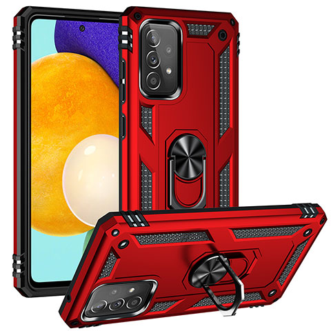 Custodia Silicone e Plastica Opaca Cover con Magnetico Anello Supporto MQ3 per Samsung Galaxy A52 5G Rosso