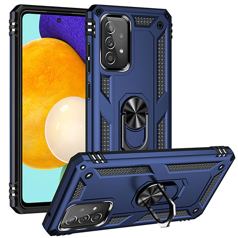 Custodia Silicone e Plastica Opaca Cover con Magnetico Anello Supporto MQ3 per Samsung Galaxy A52s 5G Blu