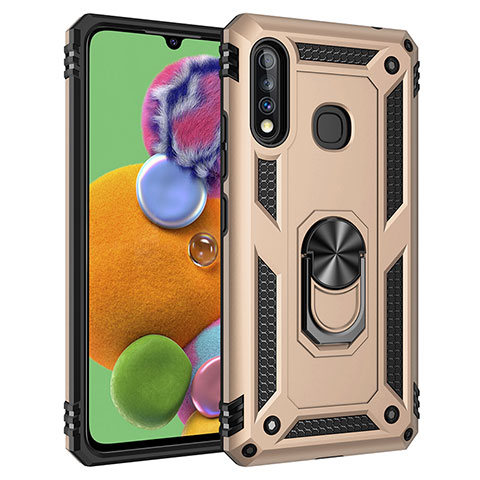 Custodia Silicone e Plastica Opaca Cover con Magnetico Anello Supporto MQ3 per Samsung Galaxy A70E Oro