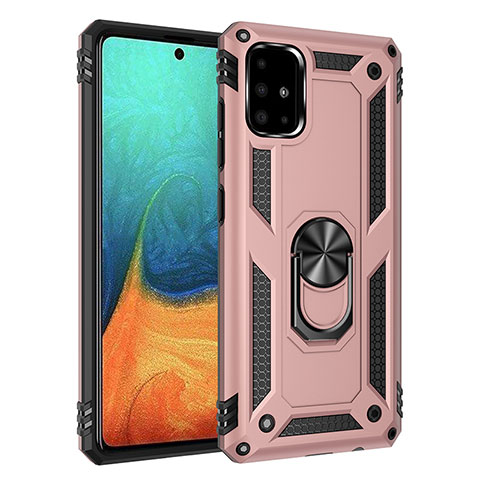 Custodia Silicone e Plastica Opaca Cover con Magnetico Anello Supporto MQ3 per Samsung Galaxy A71 4G A715 Oro Rosa