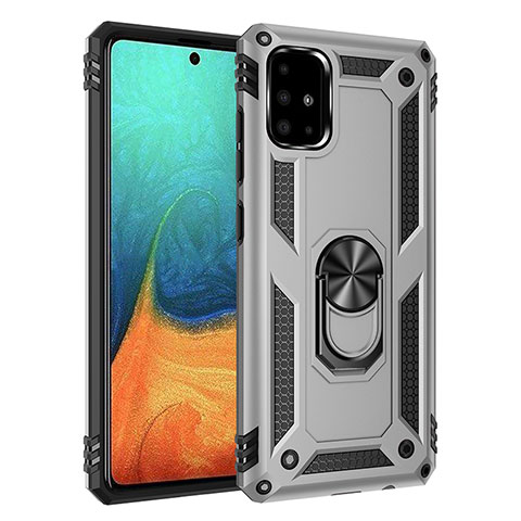 Custodia Silicone e Plastica Opaca Cover con Magnetico Anello Supporto MQ3 per Samsung Galaxy A71 5G Argento