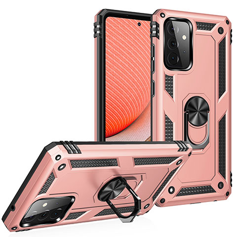 Custodia Silicone e Plastica Opaca Cover con Magnetico Anello Supporto MQ3 per Samsung Galaxy A72 5G Oro Rosa