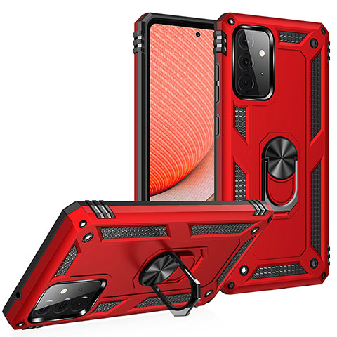 Custodia Silicone e Plastica Opaca Cover con Magnetico Anello Supporto MQ3 per Samsung Galaxy A72 5G Rosso