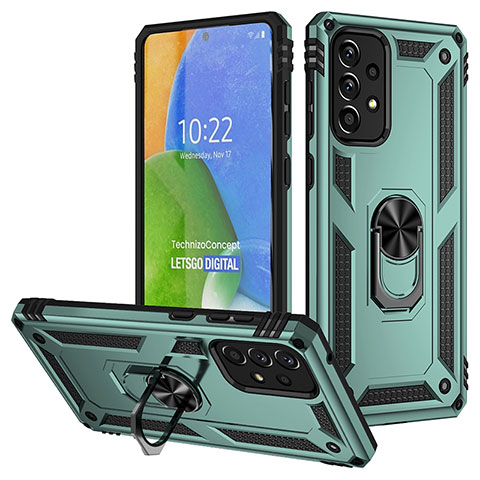 Custodia Silicone e Plastica Opaca Cover con Magnetico Anello Supporto MQ3 per Samsung Galaxy A73 5G Verde