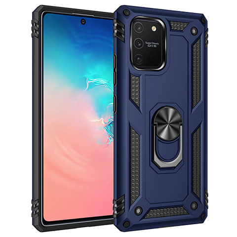 Custodia Silicone e Plastica Opaca Cover con Magnetico Anello Supporto MQ3 per Samsung Galaxy A91 Blu