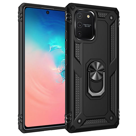 Custodia Silicone e Plastica Opaca Cover con Magnetico Anello Supporto MQ3 per Samsung Galaxy A91 Nero