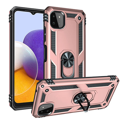 Custodia Silicone e Plastica Opaca Cover con Magnetico Anello Supporto MQ3 per Samsung Galaxy F42 5G Oro Rosa