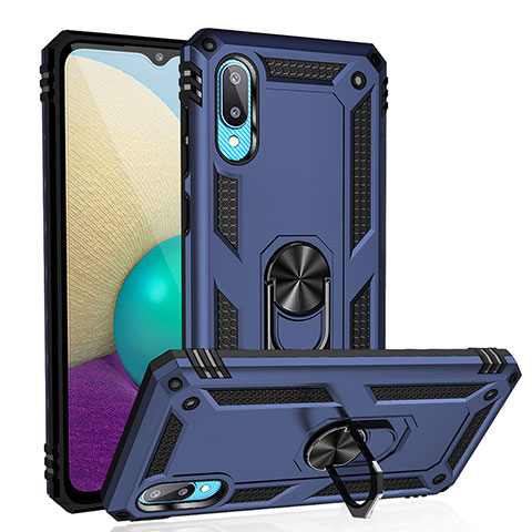 Custodia Silicone e Plastica Opaca Cover con Magnetico Anello Supporto MQ3 per Samsung Galaxy M02 Blu