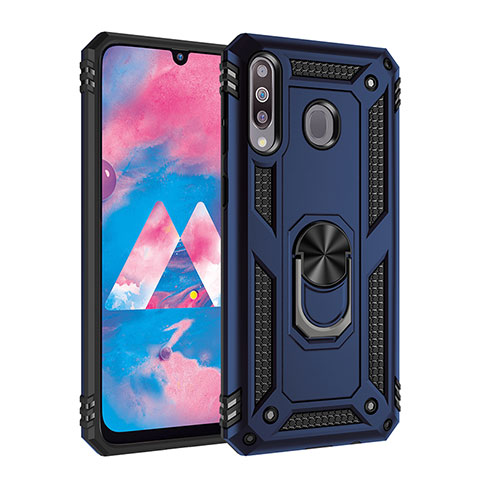 Custodia Silicone e Plastica Opaca Cover con Magnetico Anello Supporto MQ3 per Samsung Galaxy M30 Blu