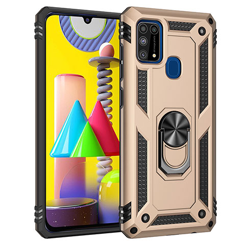 Custodia Silicone e Plastica Opaca Cover con Magnetico Anello Supporto MQ3 per Samsung Galaxy M31 Oro