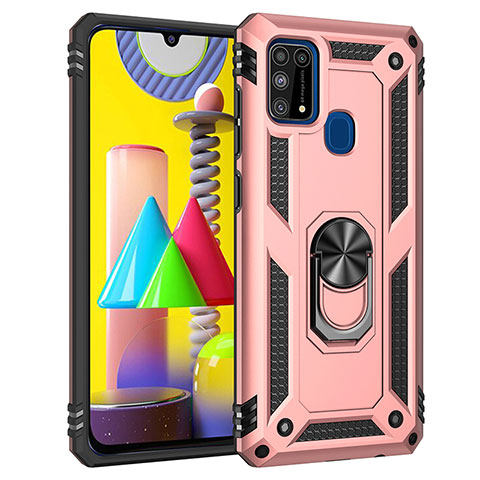 Custodia Silicone e Plastica Opaca Cover con Magnetico Anello Supporto MQ3 per Samsung Galaxy M31 Oro Rosa