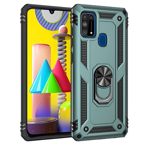 Custodia Silicone e Plastica Opaca Cover con Magnetico Anello Supporto MQ3 per Samsung Galaxy M31 Verde