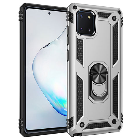 Custodia Silicone e Plastica Opaca Cover con Magnetico Anello Supporto MQ3 per Samsung Galaxy M60s Argento