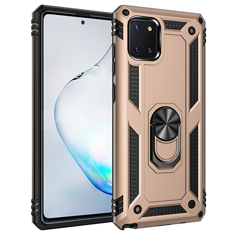 Custodia Silicone e Plastica Opaca Cover con Magnetico Anello Supporto MQ3 per Samsung Galaxy M60s Oro