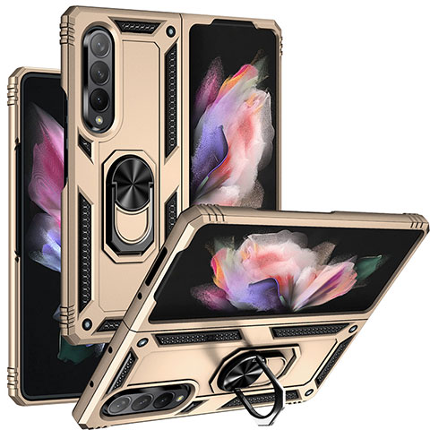 Custodia Silicone e Plastica Opaca Cover con Magnetico Anello Supporto MQ3 per Samsung Galaxy Z Fold3 5G Oro