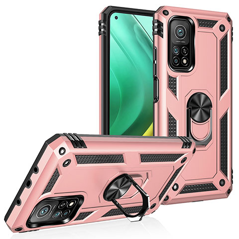 Custodia Silicone e Plastica Opaca Cover con Magnetico Anello Supporto MQ3 per Xiaomi Mi 10T Pro 5G Oro Rosa