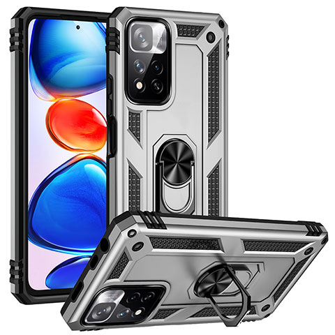 Custodia Silicone e Plastica Opaca Cover con Magnetico Anello Supporto MQ3 per Xiaomi Mi 11i 5G (2022) Argento