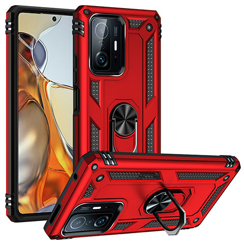 Custodia Silicone e Plastica Opaca Cover con Magnetico Anello Supporto MQ3 per Xiaomi Mi 11T Pro 5G Rosso