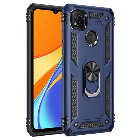 Custodia Silicone e Plastica Opaca Cover con Magnetico Anello Supporto MQ3 per Xiaomi POCO C3 Blu