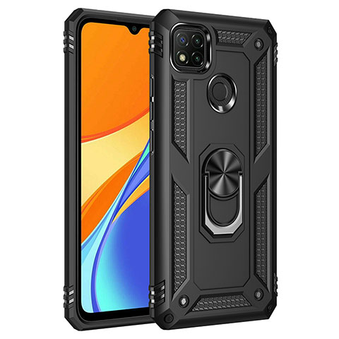 Custodia Silicone e Plastica Opaca Cover con Magnetico Anello Supporto MQ3 per Xiaomi POCO C3 Nero