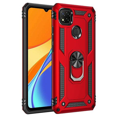 Custodia Silicone e Plastica Opaca Cover con Magnetico Anello Supporto MQ3 per Xiaomi POCO C3 Rosso
