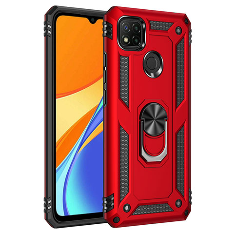 Custodia Silicone e Plastica Opaca Cover con Magnetico Anello Supporto MQ3 per Xiaomi POCO C31 Rosso