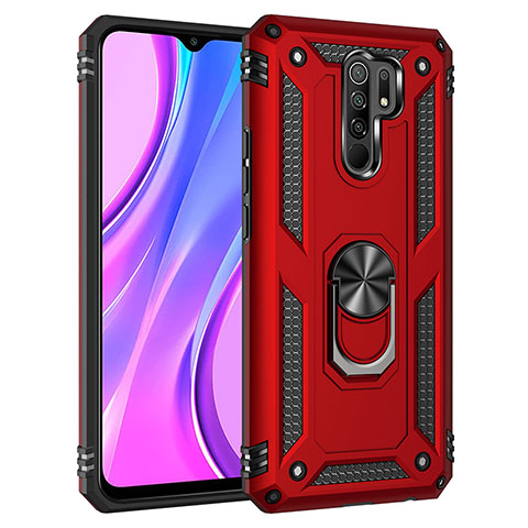 Custodia Silicone e Plastica Opaca Cover con Magnetico Anello Supporto MQ3 per Xiaomi Poco M2 Rosso