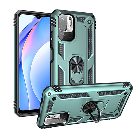 Custodia Silicone e Plastica Opaca Cover con Magnetico Anello Supporto MQ3 per Xiaomi POCO M3 Pro 5G Verde