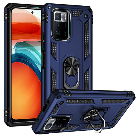 Custodia Silicone e Plastica Opaca Cover con Magnetico Anello Supporto MQ3 per Xiaomi Poco X3 GT 5G Blu