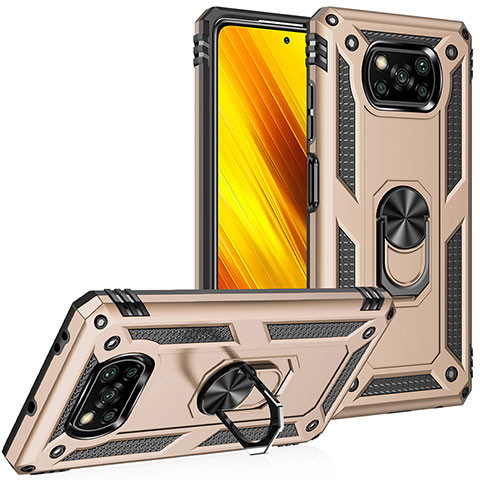 Custodia Silicone e Plastica Opaca Cover con Magnetico Anello Supporto MQ3 per Xiaomi Poco X3 Pro Oro