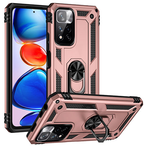 Custodia Silicone e Plastica Opaca Cover con Magnetico Anello Supporto MQ3 per Xiaomi Poco X4 NFC Oro Rosa