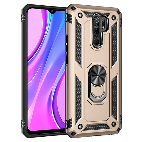 Custodia Silicone e Plastica Opaca Cover con Magnetico Anello Supporto MQ3 per Xiaomi Redmi 9 Oro