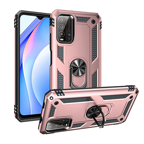 Custodia Silicone e Plastica Opaca Cover con Magnetico Anello Supporto MQ3 per Xiaomi Redmi 9 Power Oro Rosa