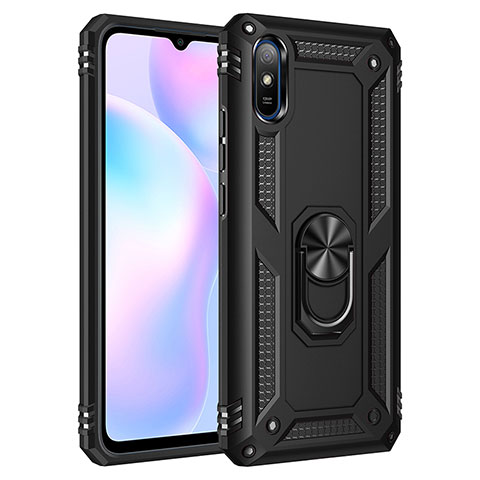 Custodia Silicone e Plastica Opaca Cover con Magnetico Anello Supporto MQ3 per Xiaomi Redmi 9A Nero